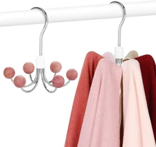 Hoodie Hangers 2-Pack with 6 Cedar Balls, 360°Swivel Purse Hanger, Scarf Hanger,