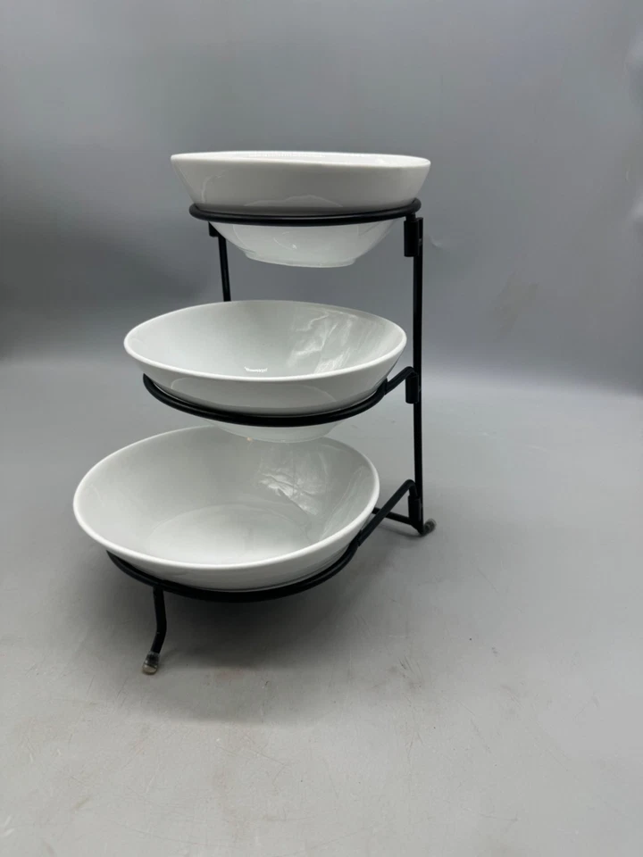 Juego de tazones para servir red de alimentos de 3 niveles con soporte de metal 9x11" negro blanco LEER Foto 2 de 3