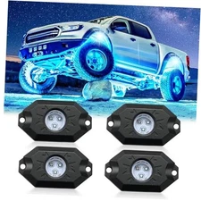  RGB LED Kit, 4 Pods Waterproof Underglow Neon Lights with Rock Lights