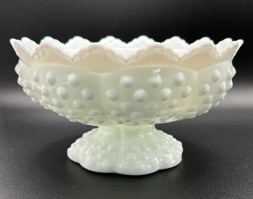 Vintage Fenton White Hobnail Milk Glass Footed Bowl Candleholder MCM