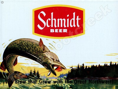 Schmidt Hooked Fish Scene 9'' x 12'' Metal Sign