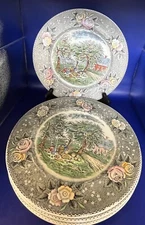 Six Adams Co Currier & Ives Dinner Plates -  American Homestead - Autumn