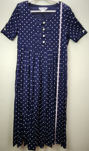 VTG Jessica Howard Navy Blue Polka Dot Maxi Dress Pleated Short Sleeve Sz.10 - Picture 8 of 20