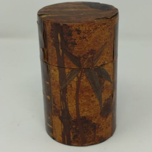 Japanese Tea Caddy Cherry Bark Kabazaiku Wooden Matcha Canister Early Palm Tree
