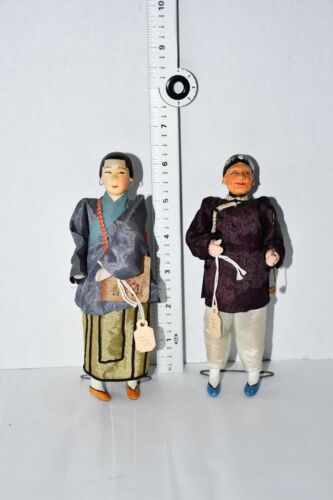 Set of 2 Chinese Figures on Wire Stands Excellent Condition - Picture 1 of 12
