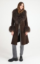 New Charlotte Simone Womens Sz L Brown Penny Lane Faux Suede Jacket