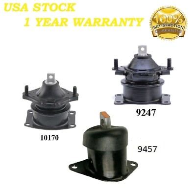 3PCS FRONT & REAR MOTOR MOUNT FIT 2009-2014 ACURA TL 3.5L & 3.7L - AUTO TRANS