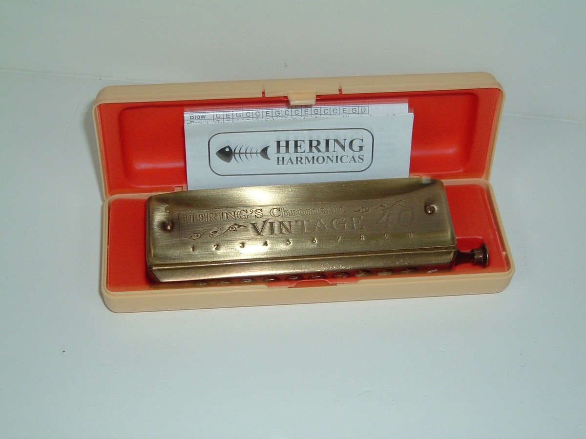 HARP HARMONICA HERING CHROMATIC 40 VINTAGE 1040 Key F new BLUE