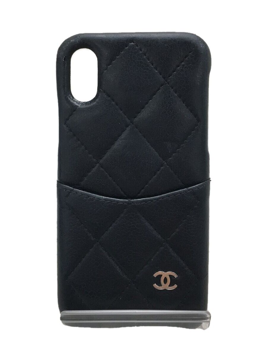 CHANEL iPhone X/XS Case CC Logo Matrasse Caviar Skin Leather Black Very  Good