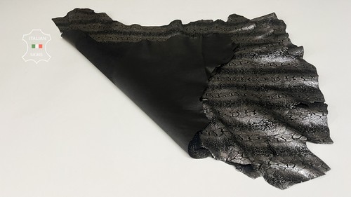 METALLIC PLATNUM SNAKE PRINT On Soft Goatskin Leather 2 skins 10+sqf 0.8mm B7848 - Picture 3 of 7