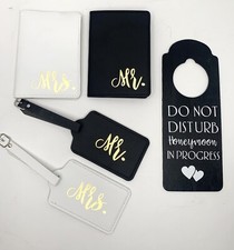 Honeymoon / Bachelorette Gift Set Mr  Mrs Luggage Tags, Passport Holders