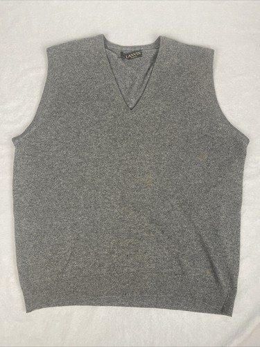 Lanvin, Maglione vintage Lanvin Paris uomo grande 100% cashmere scollo a V grigio