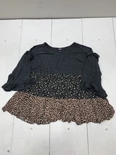 Gigio Womens Grey Leopard Print Long Sleeve Blouse Size Large