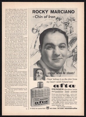 1963 Afta Mennen Boxer Rocky Marciano Chin of Iron After Shave Skin Print Ad Vtg