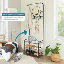 Metal Hat and Coat Stand Clothes Bag Hanger Hook Storage Shelf Shoe Rack 180CM