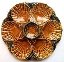 French Majolica brown oyster plate, signed Sarreguemines France