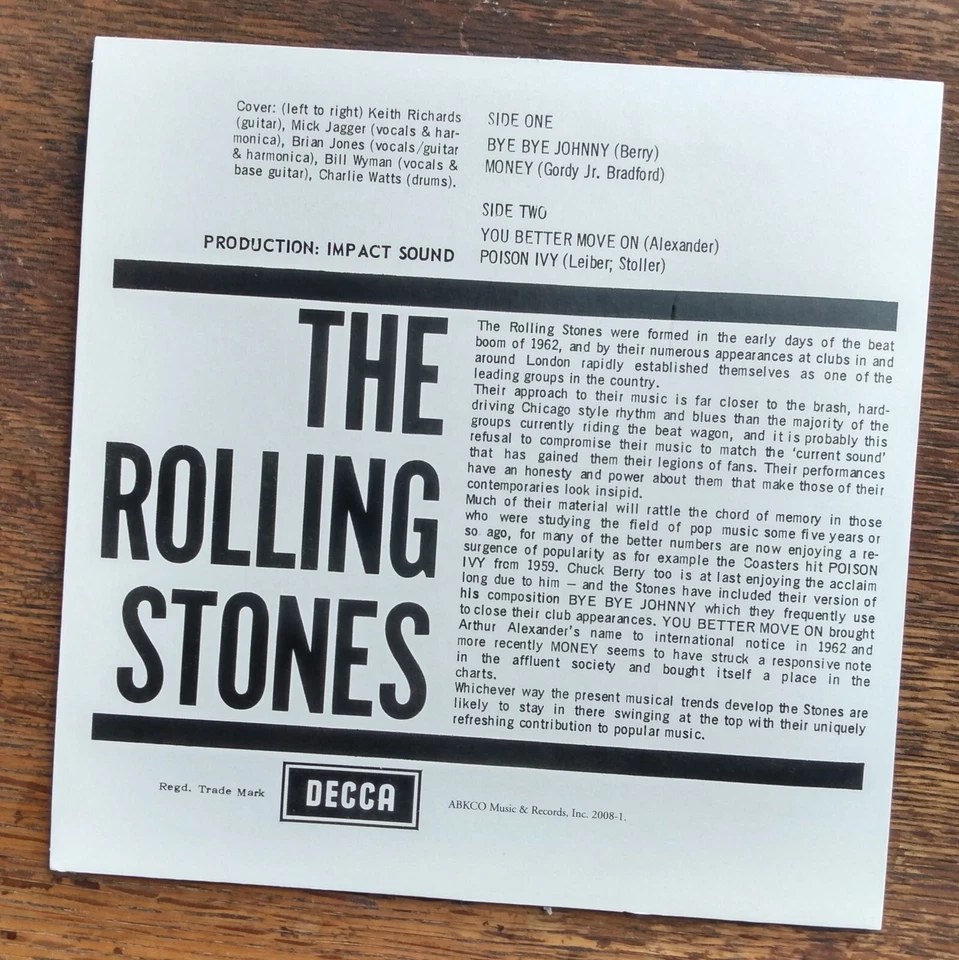 THE ROLLING STONES DEBUT EP 7" Bye Bye Johnny You Better Move On Pic Sleeve 64 - Image 2 of 4