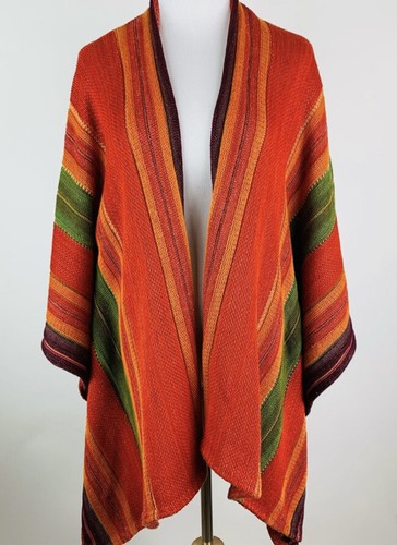 22. Ralph Lauren Serape Indian Tribal Blue Label Poncho Linen Silk Striped - Picture 5 of 6