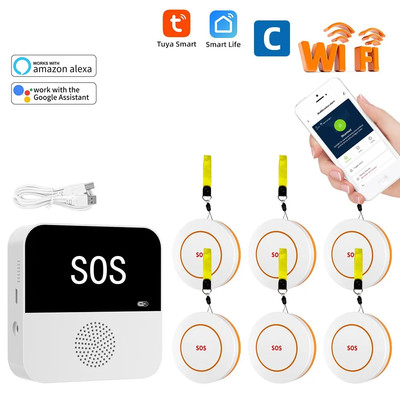 WiFi Panic Button Elderly Pager Smart Call Real-time Monitoring Home SOS Alarm