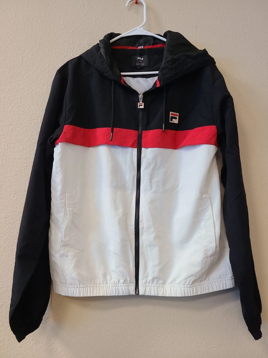 FILA BARNEYS NEW YORK Zip Up Lightweight Jacket BLACK RED WHITE Men s SMALL