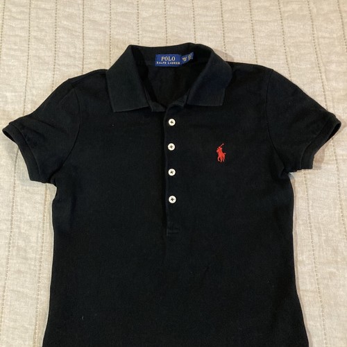 Polo Ralph Lauren Girls Polo Shirt Black Uniform XS Private School Button - Picture 3 of 7