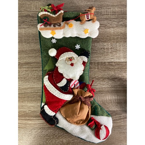 Vintage Santa & Reindeer Christmas Stocking Handmade Holiday Decor - Picture 2 of 11