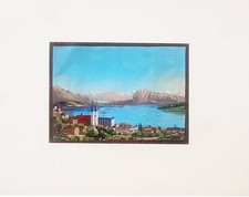 Gouache antica 1790 circa veduta Zurigo Svizzera grossmunster alpi lago