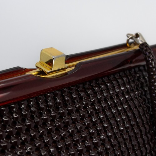 Vintage GLOMESH brown handbag - plastic/lucite frame - in original box - c1960s - Picture 4 of 16