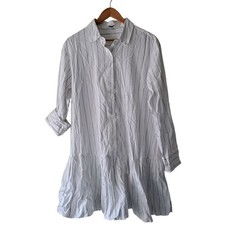 NWT Madewell Bubble Hem Mini Shirtdress Pinstripe Poplin White Womens Size L