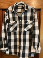 Vintage Sears Fieldmaster Gray Plaid Check Heavyweight Flannel. Size XL