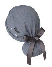 Ponytail Scrub Cap Women Solid Dusty Blue Surgical Buttons Adjustable Hat