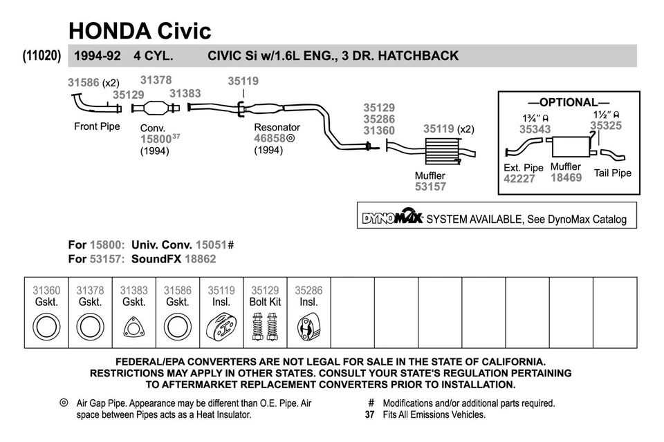 For Honda Civic 1984-2015 Walker 35129 Steel Natural Exhaust Spring Bolt Kit - Imagem 3 de 4