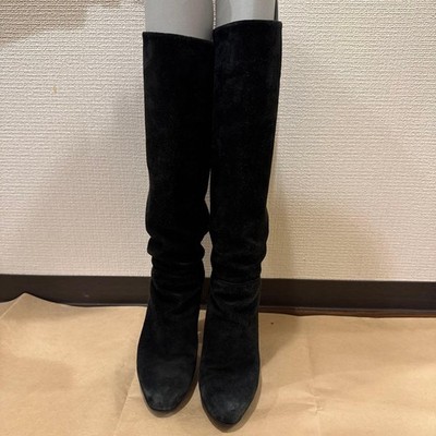 Louis Vuitton Black Suede Knee High Boots Heel 9cm Size 35 (22.5cm) 061071d