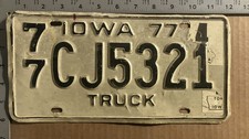 1977 Iowa truck license plate 77 CJ5321 Polk Ford Chevy Dodge 22151