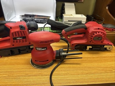 3 Total Sanders Hyper Tough Belt Sander & And Small Round One.  Tool Shop 3x18