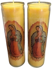 2 Beeswax Devotional Candle Our Lady of Guadalope 100 Hours burn Made in USA