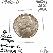1940-D 5c JEFFERSON NICKEL, GEM BU 6 FULL STEPS, WOW THE ULTIMATE X, NICE C658