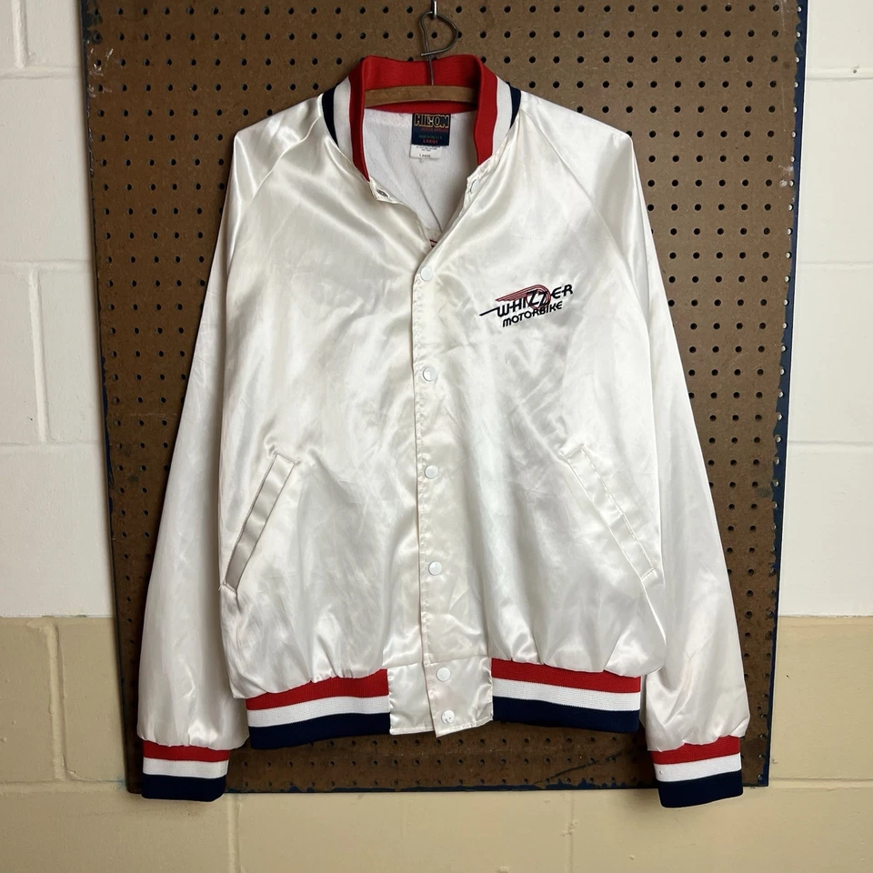 Chaqueta de moto vintage para hombre grande blanca satinada bombardero Whizzer moto años 80 Foto 2 de 4