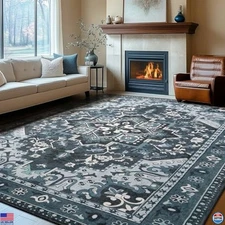 8x10 Machine Washable Dark Navy Area Rug, Soft Non-Slip Carpet for Living Room