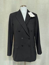  NEW  THEORY Black Double-Breasted Blazer Tailored Wool Jacket Size 10 395 HW