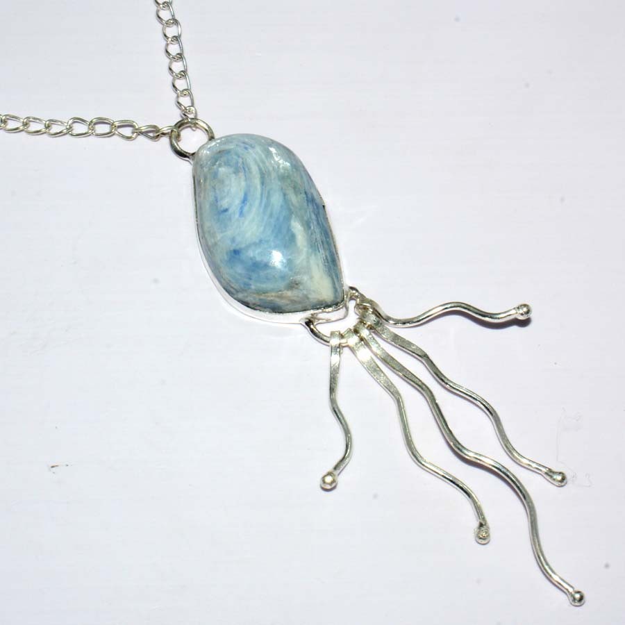 925 Silver Plated Blue Kyanite Jewellery Necklace Handmade Size 18