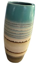 Beautiful Blue Beige Ceramic Vase 13 x3.5 Coastal Bohemian Nautical, 22" x 3.5"