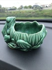 Vintage Unsigned McCoy Frog on a Lotus Planter / Vase Green- See Pics Sm Chip