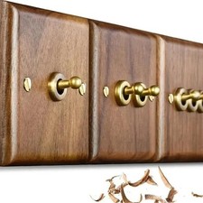 Vintage European Style Wooden Brass Toggle Wall Light Switch Retro Plate