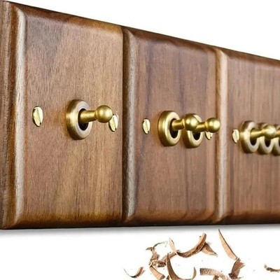 Vintage Europäischer Stil Holz Messing Kipp Wand Licht Schalter Retro Platte