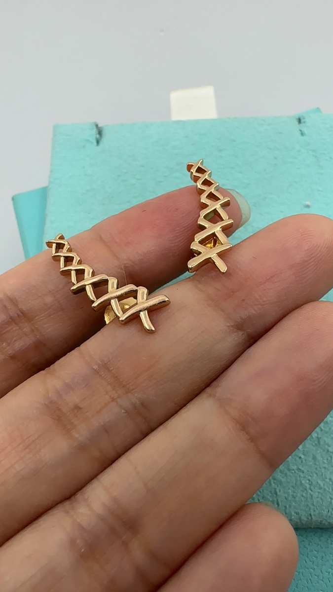 Tiffany & Co. 18K Yellow Gold X Kiss Climber Earrings (box, pouch