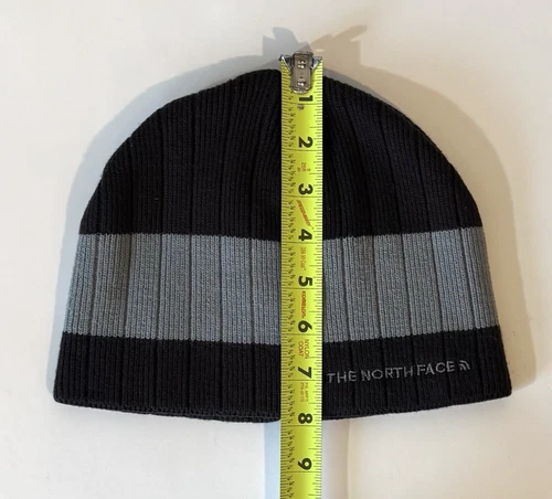 The North Face Beanie Grey Stripe Warm Lined Unisex Ski Skull Cap Hat, One Size - Picture 5 of 6