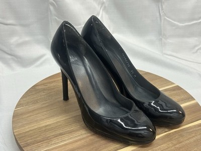 Women's 9.5 M Stuart Weitzman Platswoon Black Patent Platform Shoes Pumps Heels
