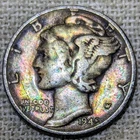 1945 Mercury Dime F/VF : Rainbow Tone, Fine to Very Fine - .9 Fine Silver Coin