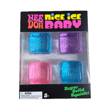 Nee Doh Nice Ice Baby Squish Gel Squeeze Cubes 4 Pack Blue, Pink, Purple